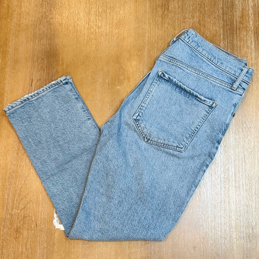 AGOLDE Riley High-Rise Straight Leg Crop Jeans in Whiplash Distressed‎ Sz 29